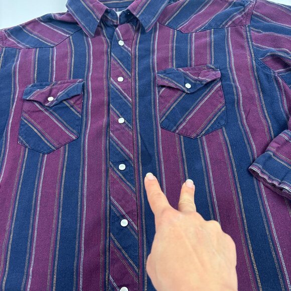 Vintage Wrangler Pearl Snap Western Shirt Mens XL Purple and Blue Striped - Picture 8 of 8